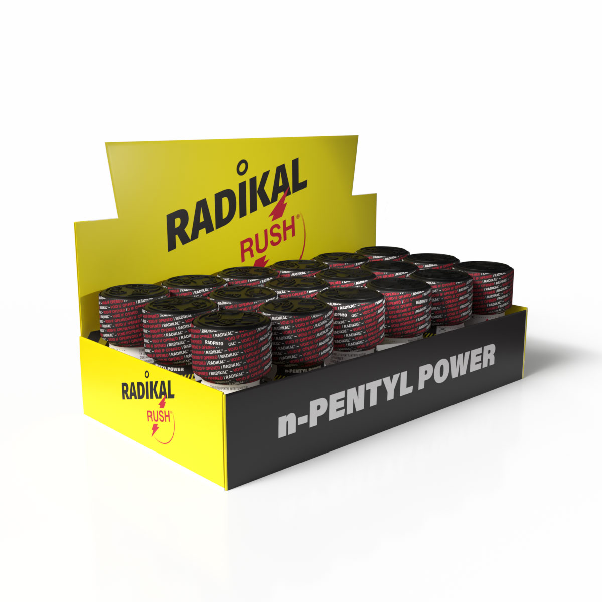 Expositor Radikal Rush n-Pentyl Power — bandeja 18 unidades