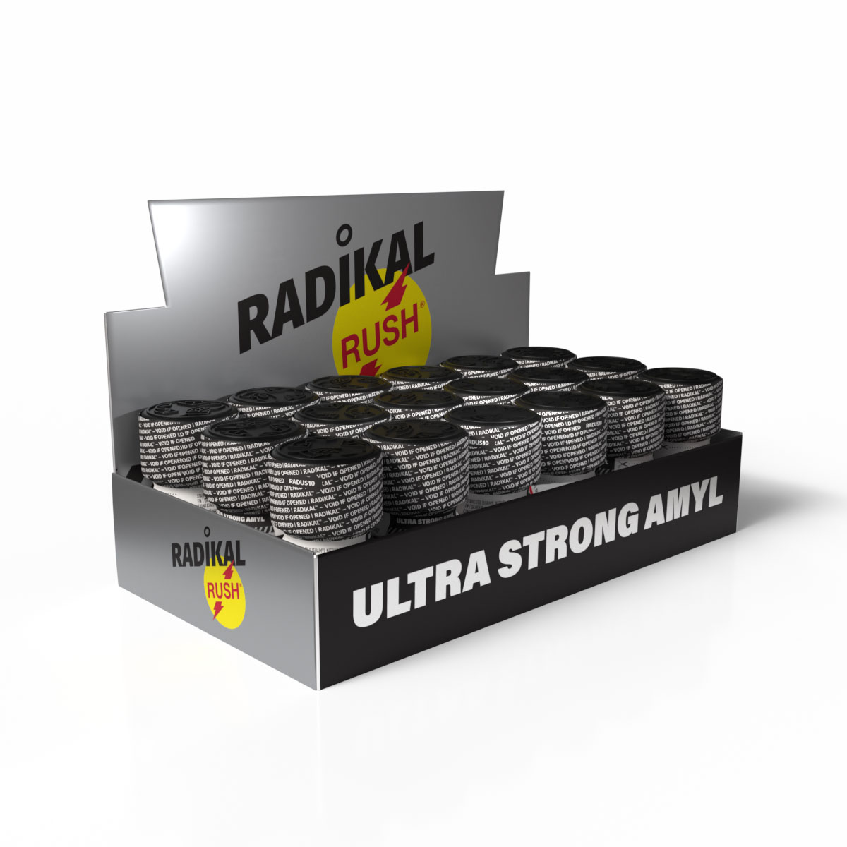 Expositor Radikal Rush Ultra Strong Amyl — bandeja 18 unidades